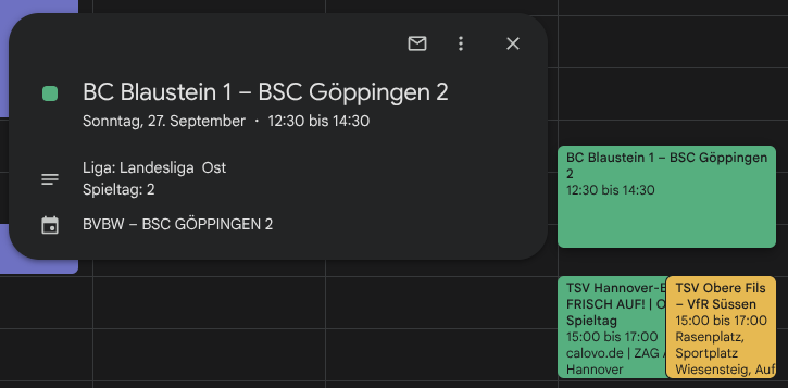Spiele im Kalender